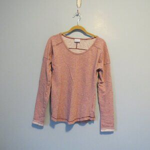 Columbia Easygoing Stripe Long Sleeve Tee Shirt Top Sz S Peach and Gray